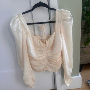 Astr Cream Ruched Puff-Sleeve Blouse